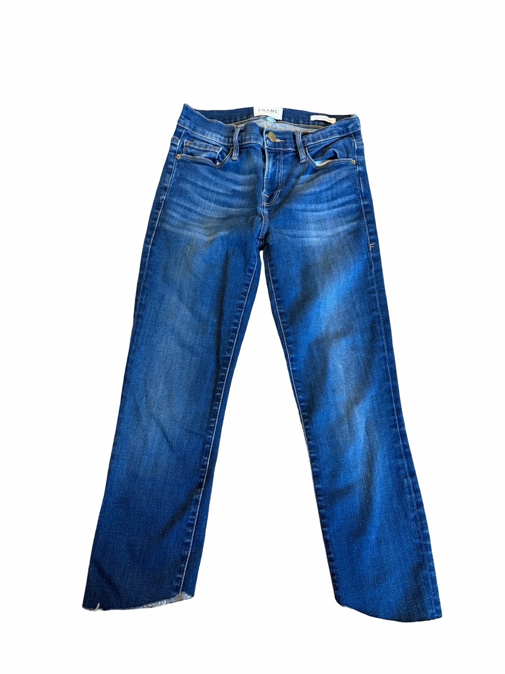 Frame Le Skinny De Jeanne Raw Hem Jeans Distressed Cropped Ankle Size 26 Women's